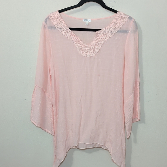Spense Tops - Spense Light Pink Fairycore Blouse Handkerchief Hem Bell Sleeve Women's Size M